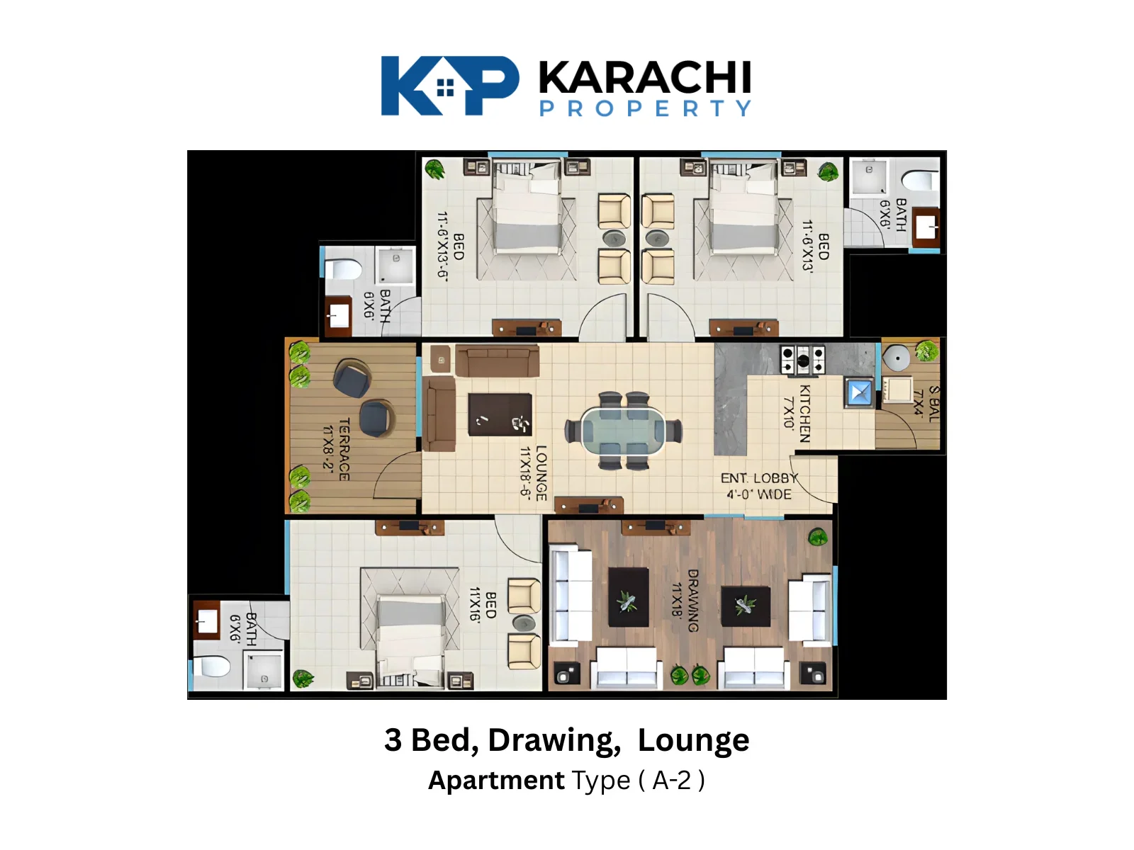 Type A-2 3 Bedroom Plan
