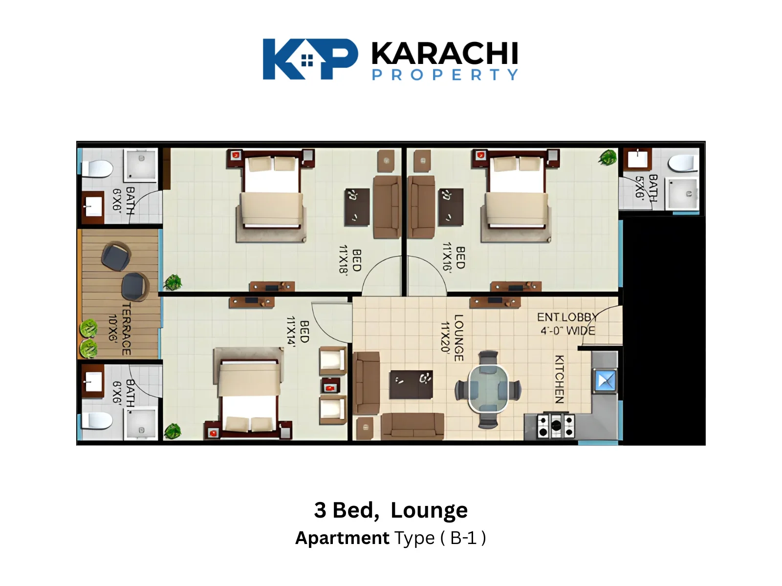 Type B-1 3 Bedroom Plan
