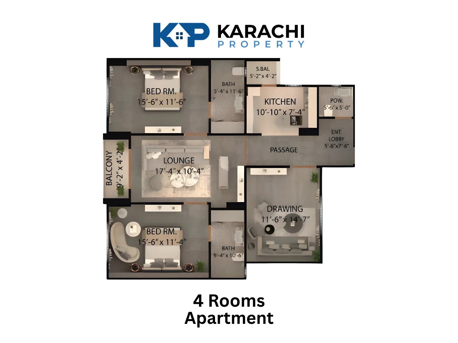 4 Room Apartment Plan