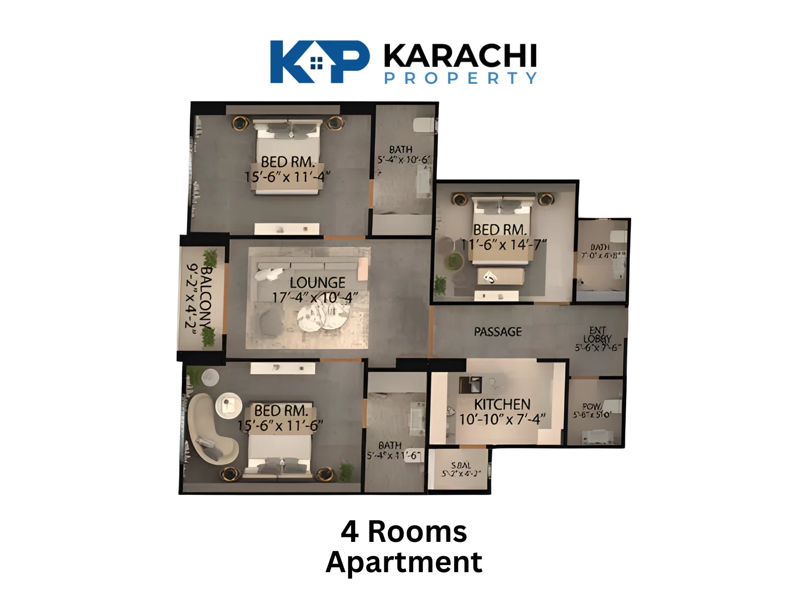 4 Room Apartment Plan 2