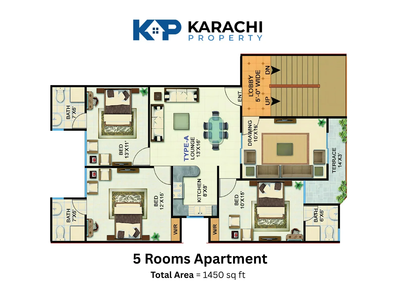 3rd to 4th floor 5 rooms plan