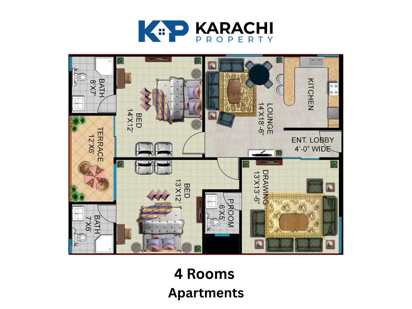 4 Rooms Apartment map