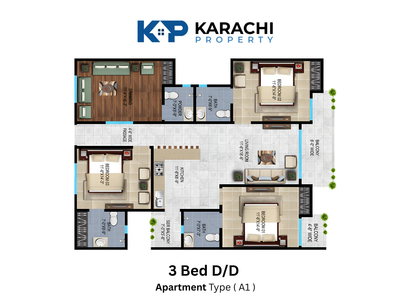 Type-A 1-3 Bed
