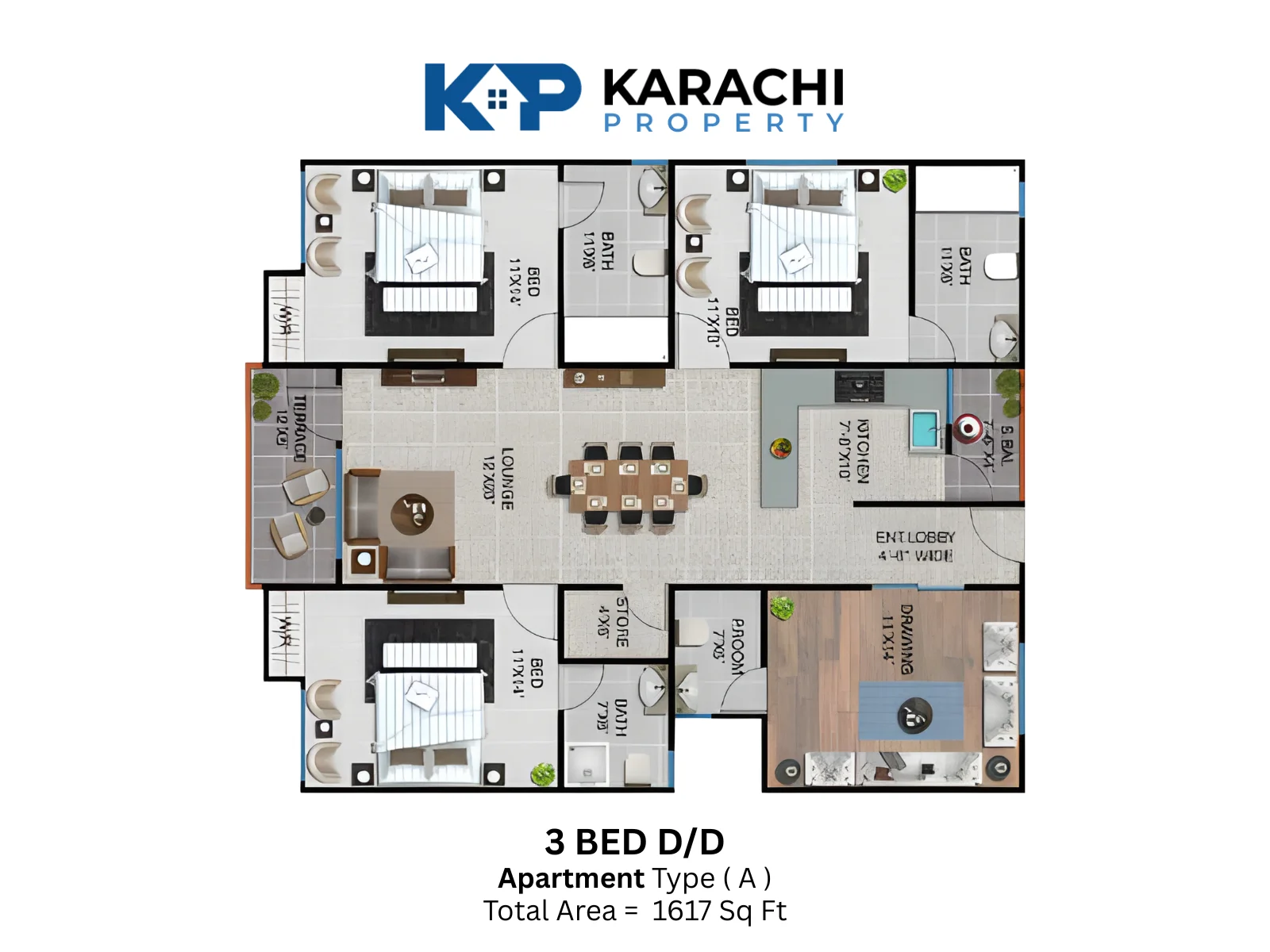 Sawera Grand Enclave Type A 3 bedroom Plan