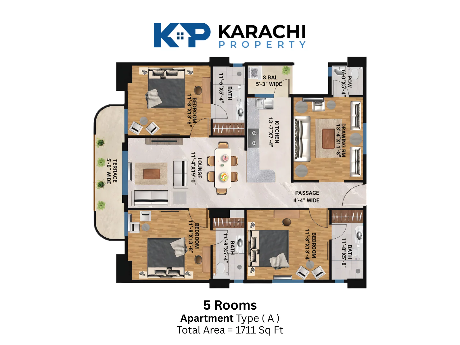 Type A 5 room apartment plan