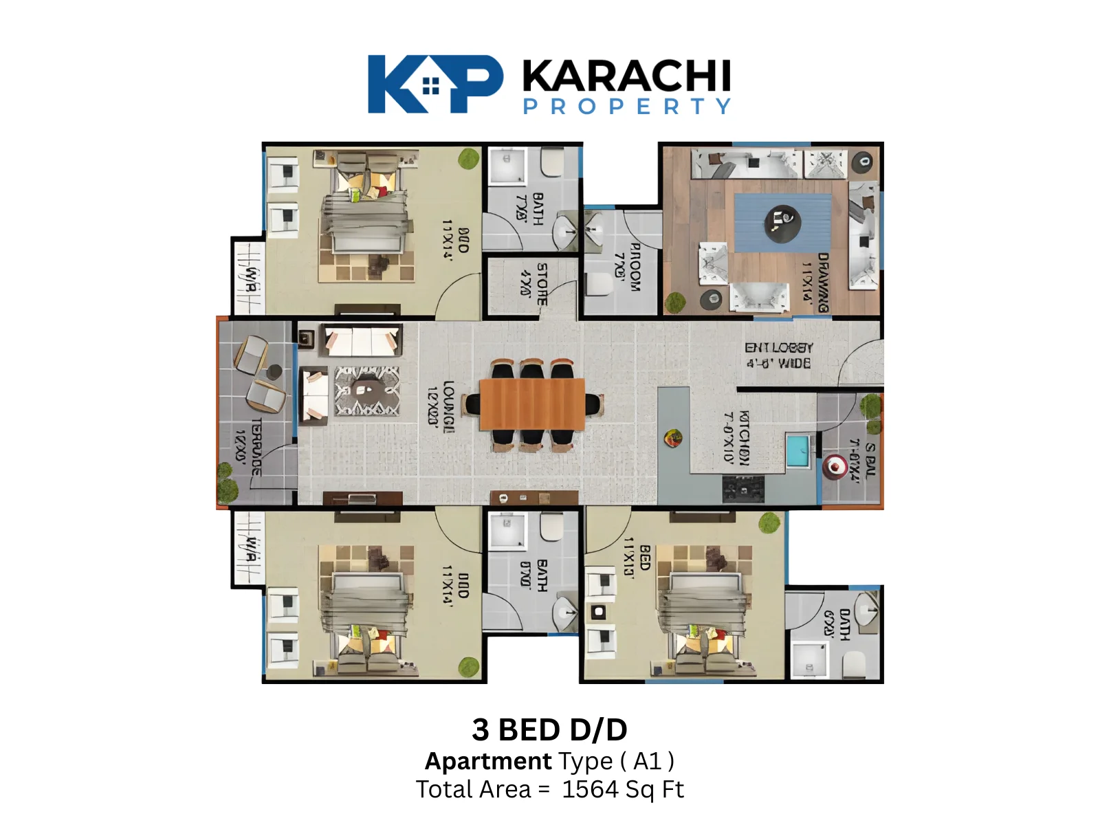 Sawera Grand Enclave Type A1 3 bedroom Plan