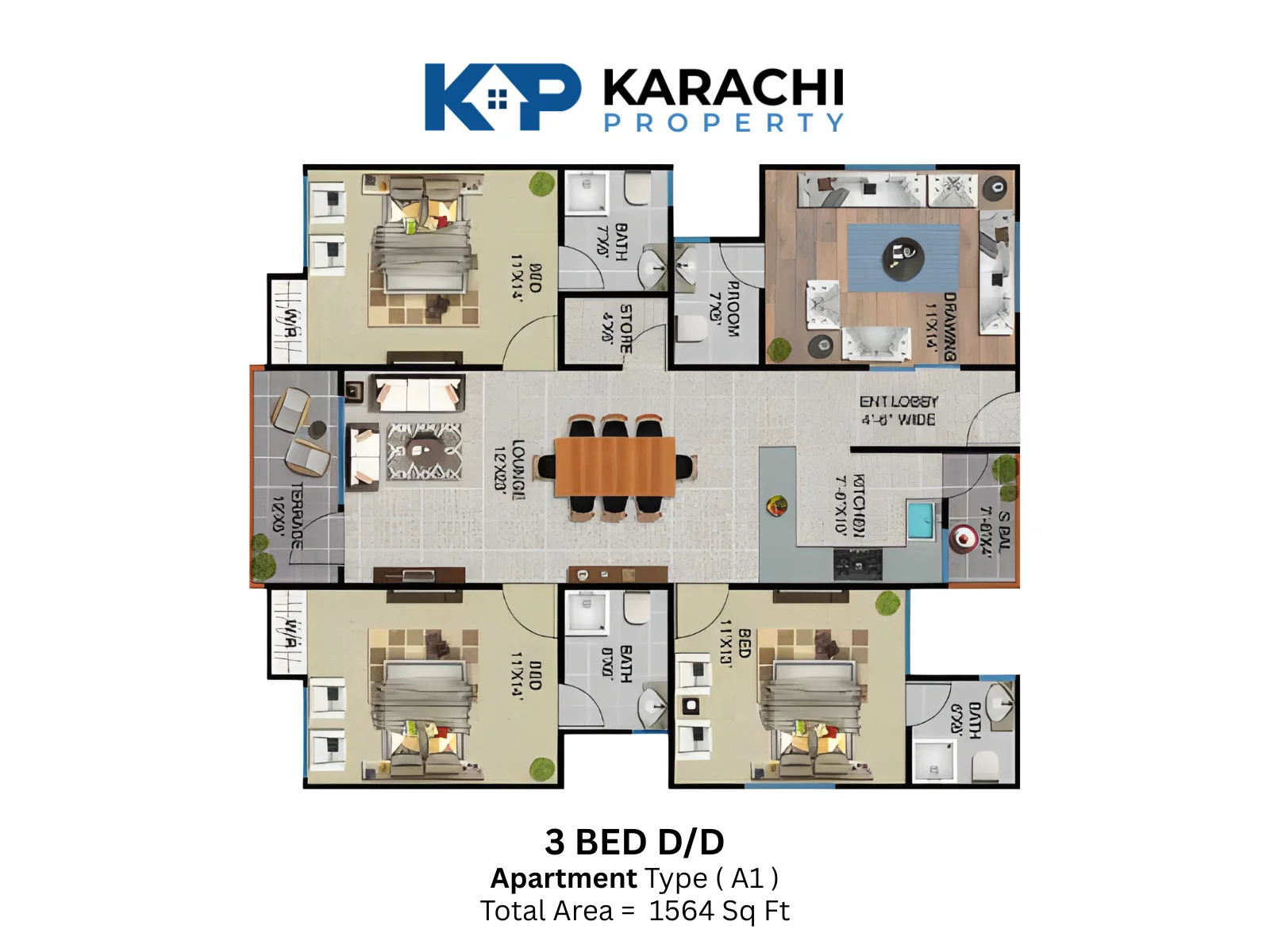 Sawera Grand Enclave Type A1 3 bedroom Plan2