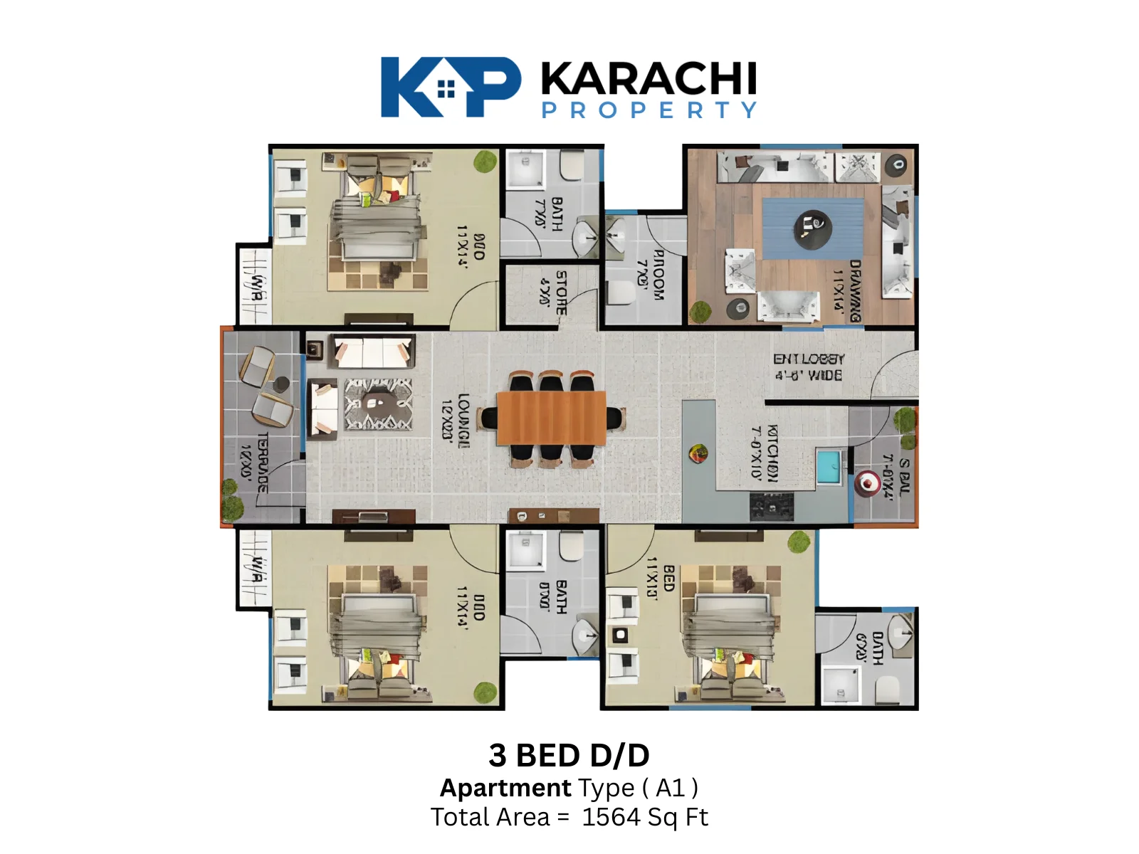 Sawera Grand Enclave Type A1 3 bedroom Plan4