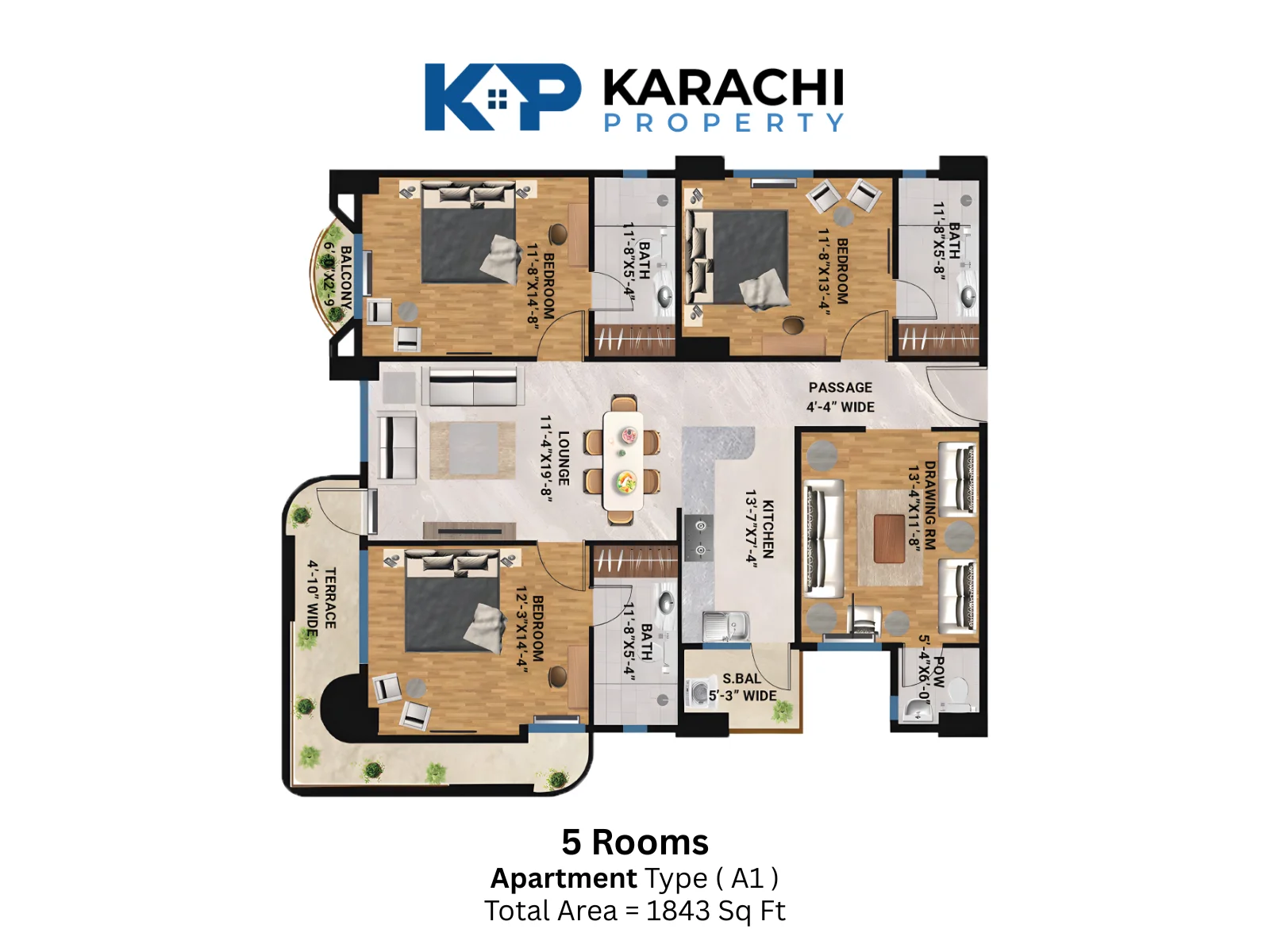 Type A1 5 room apartment plan