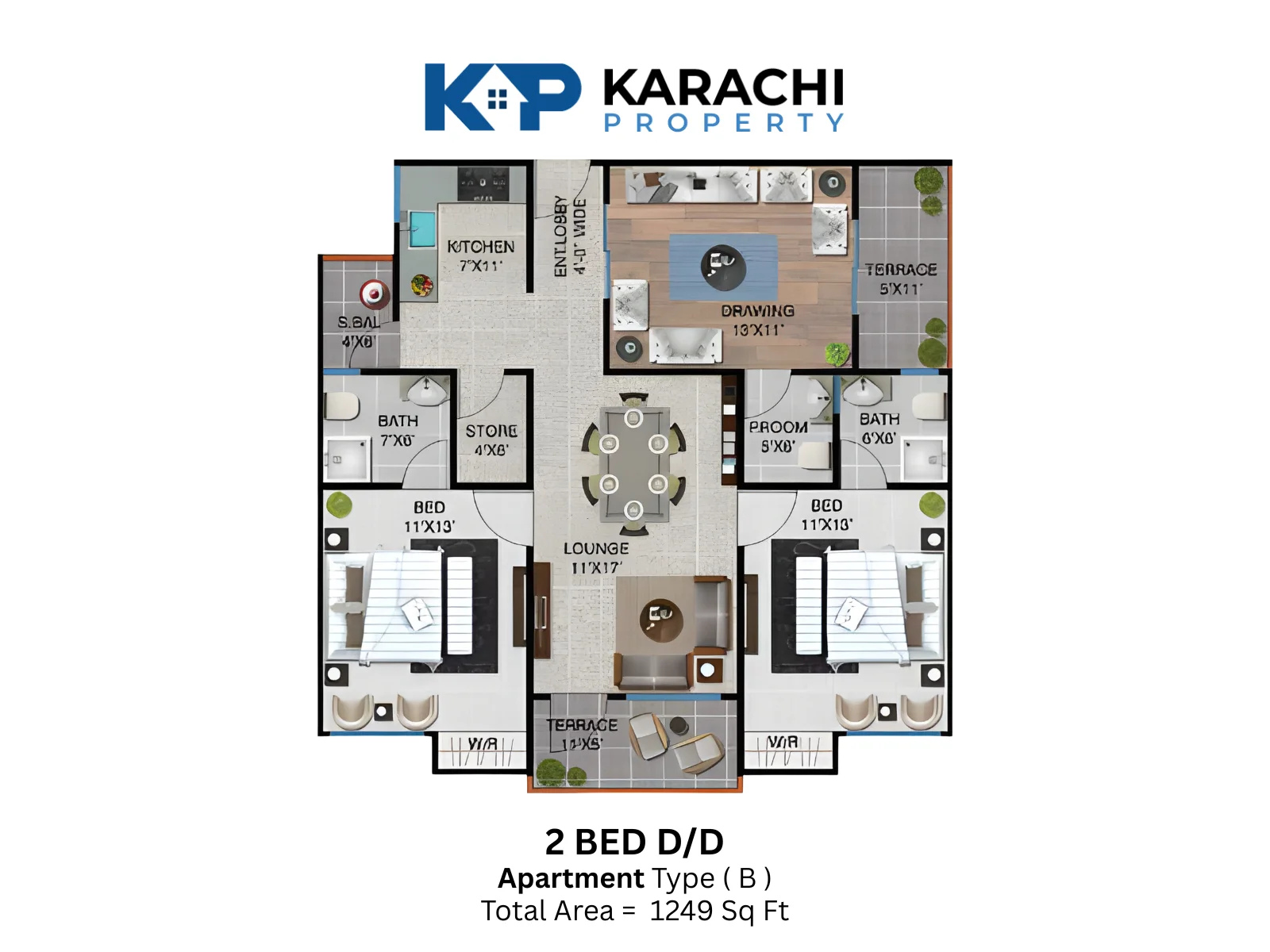 Sawera Grand Enclave Type B 2 bedroom Plan