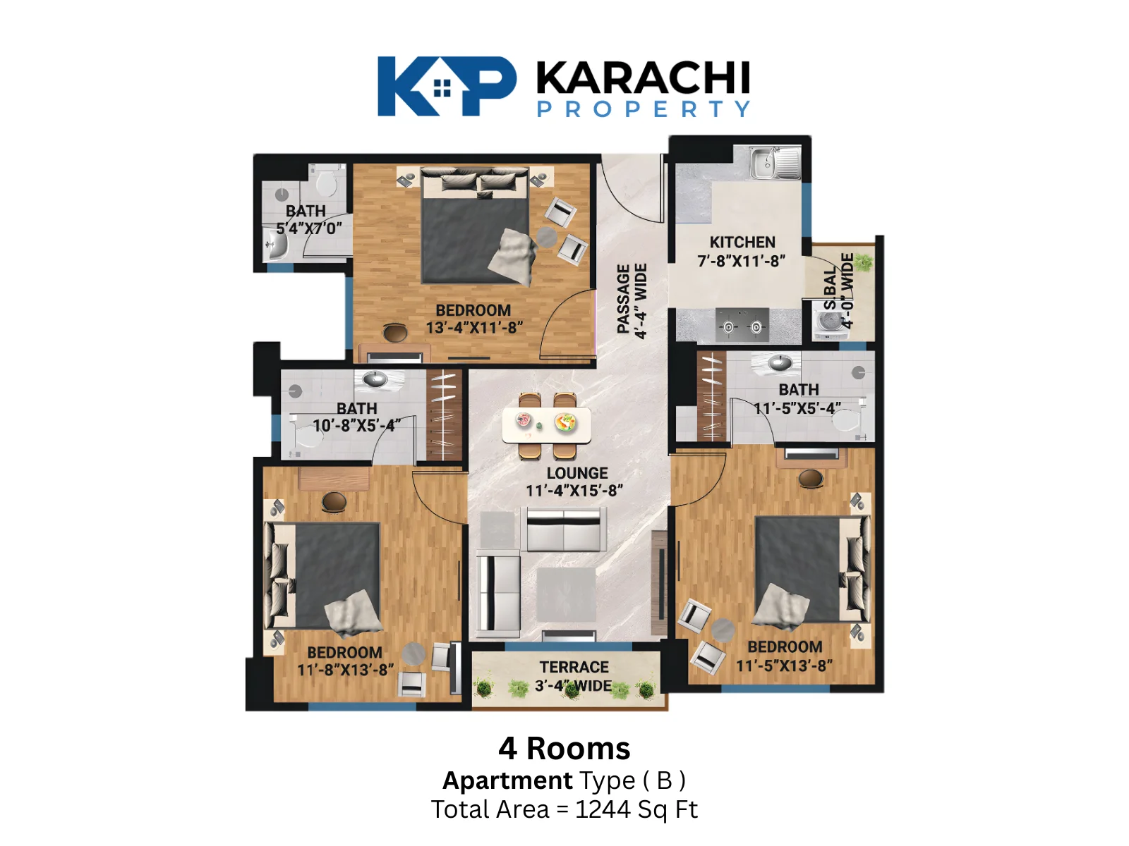 Type b 4 room apartment plan