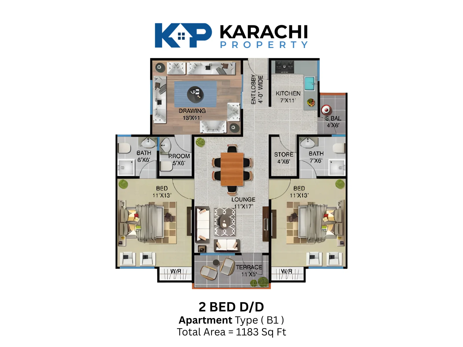 Sawera Grand Enclave Type B1 2 bedroom Plan
