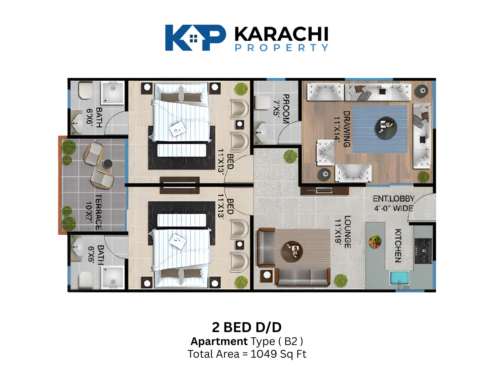 Sawera Grand Enclave Type B2 2 bedroom Plan