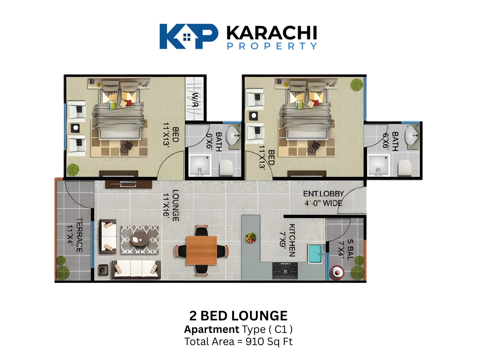 Sawera Grand Enclave Type C1 2 bedroom Plan