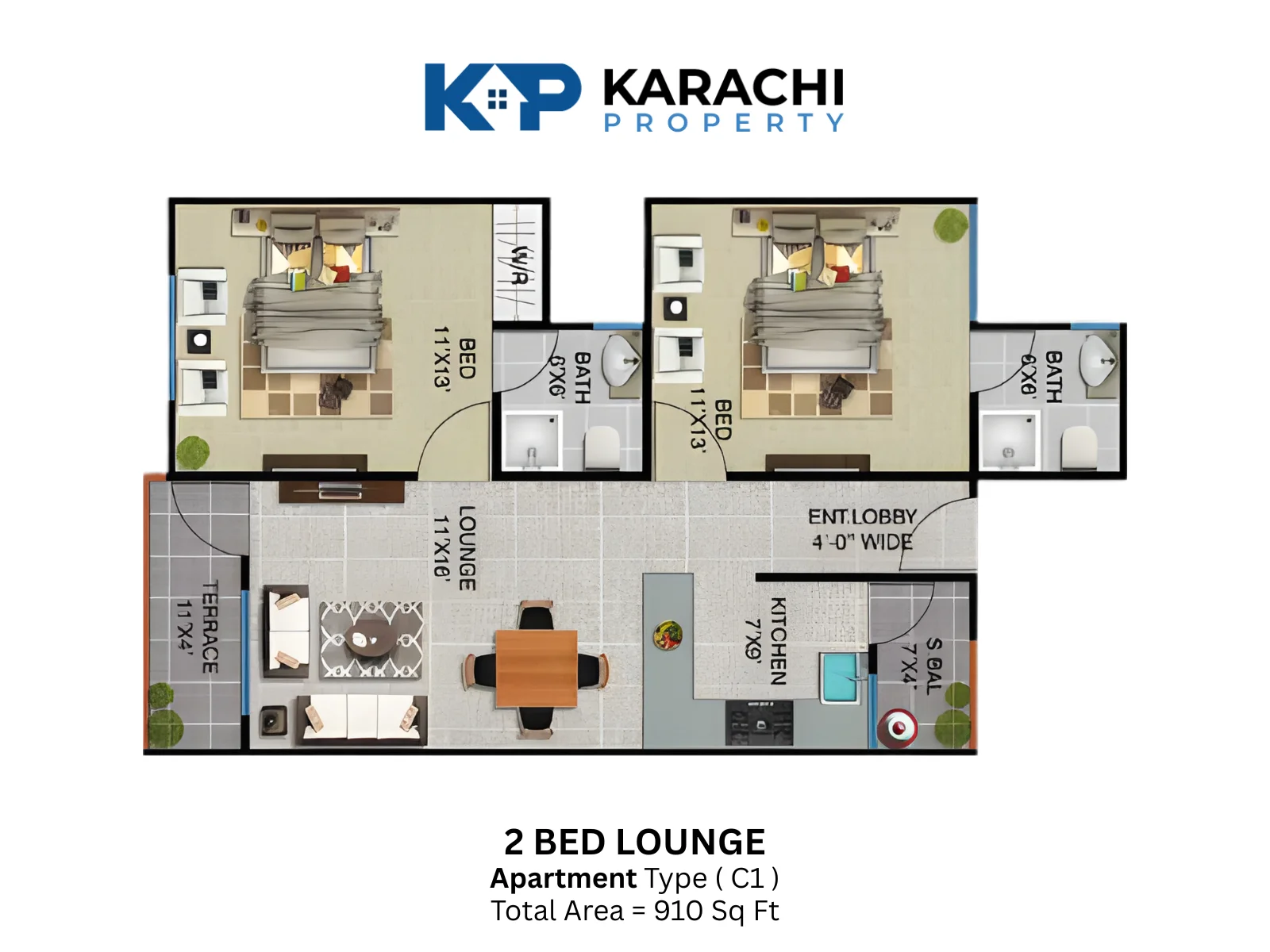Sawera Grand Enclave Type C1 2 bedroom Plan2
