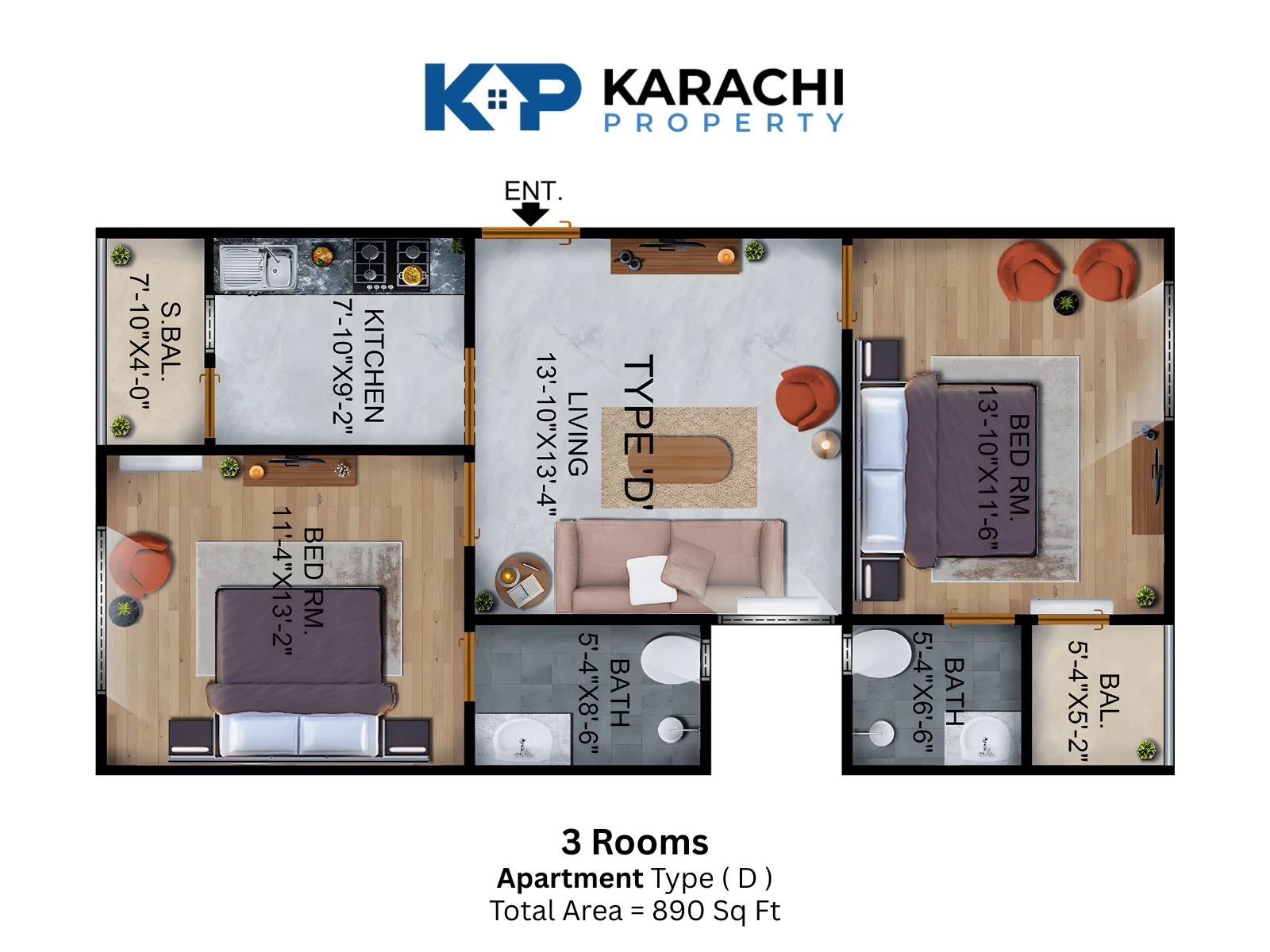 Type-D 3 Rooms Apartment