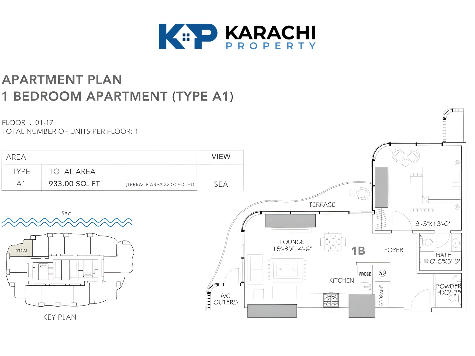 Type A1 1 bedroom apartment plan