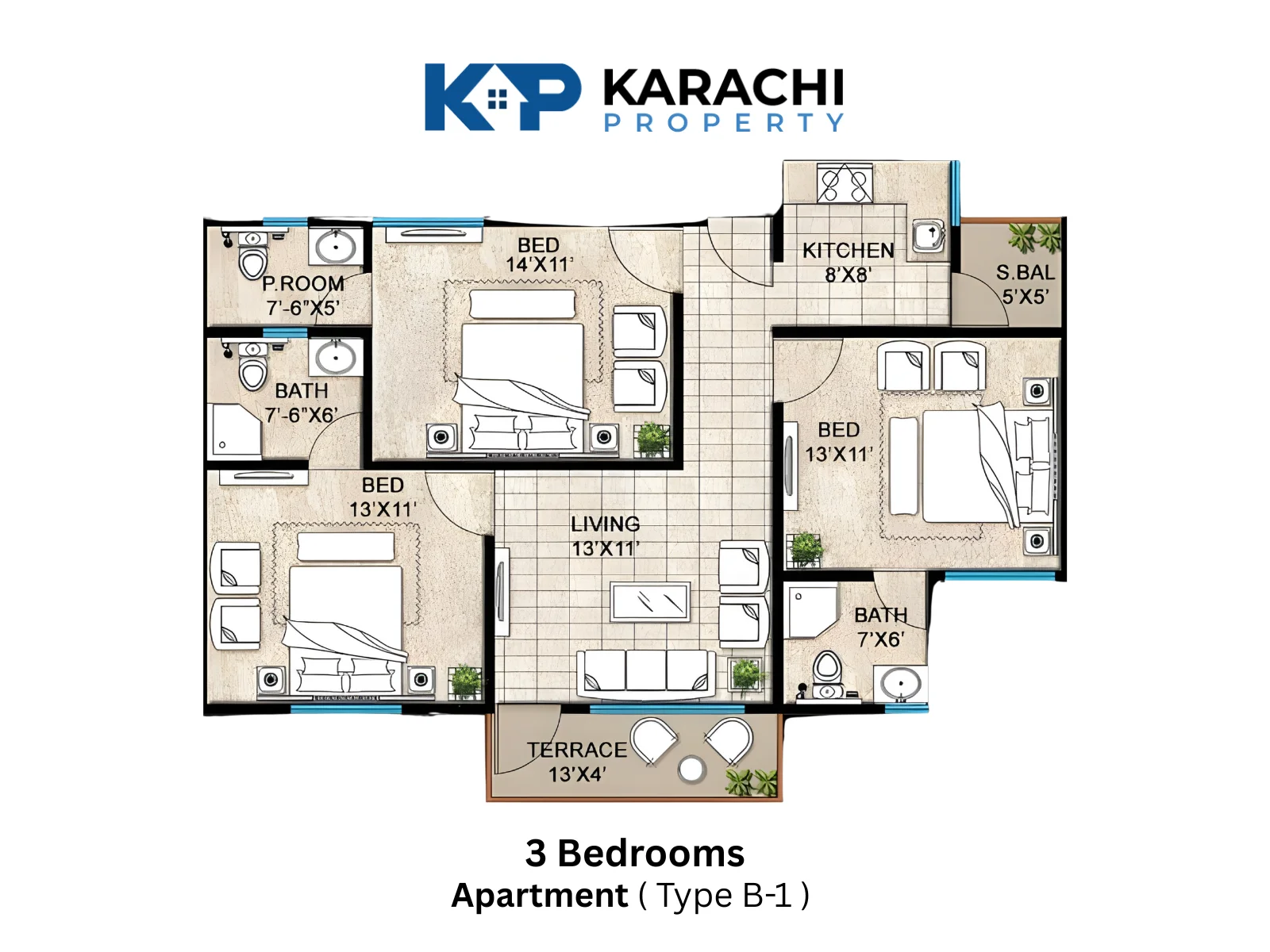 Type B-1 3 bedroom map