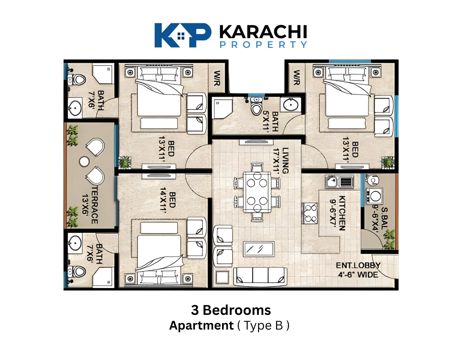 Type B 3 bedroom map