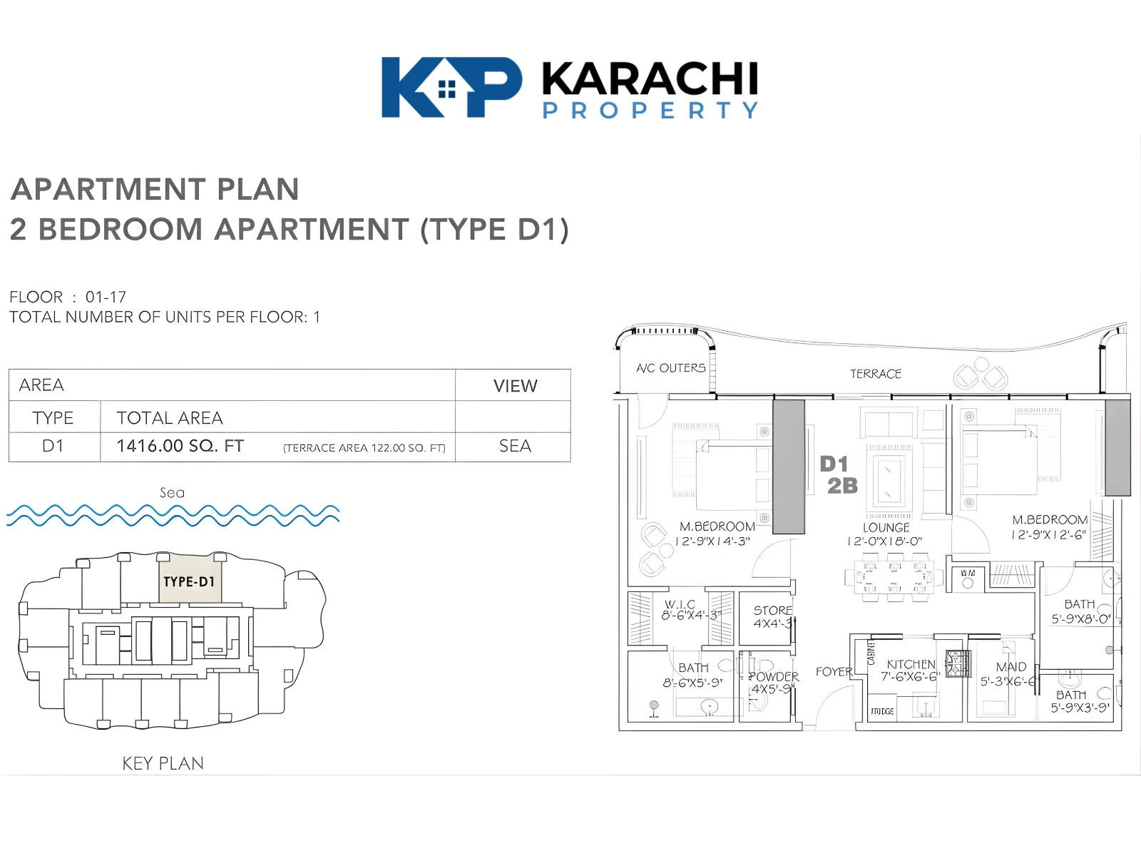 Type D1 2 bedroom apartment plan