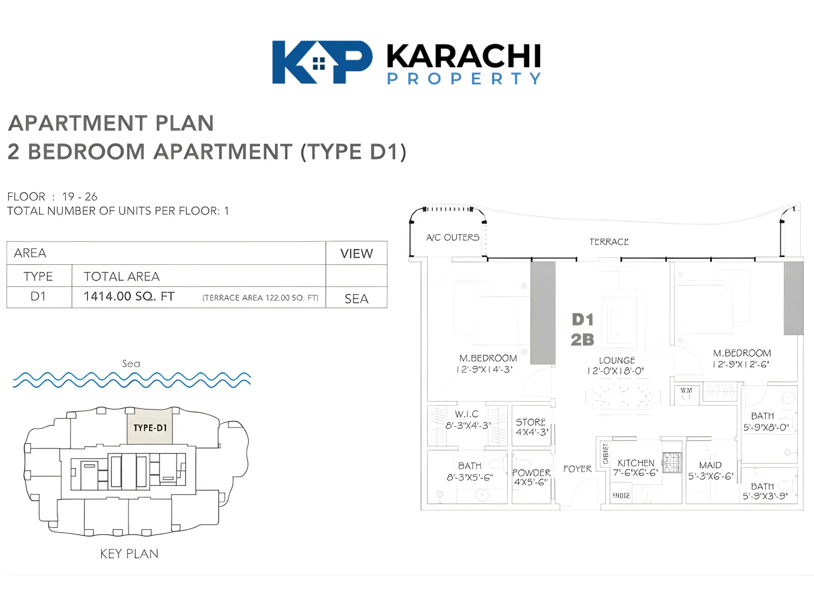 Type D1 2 bedroom plan 19-26