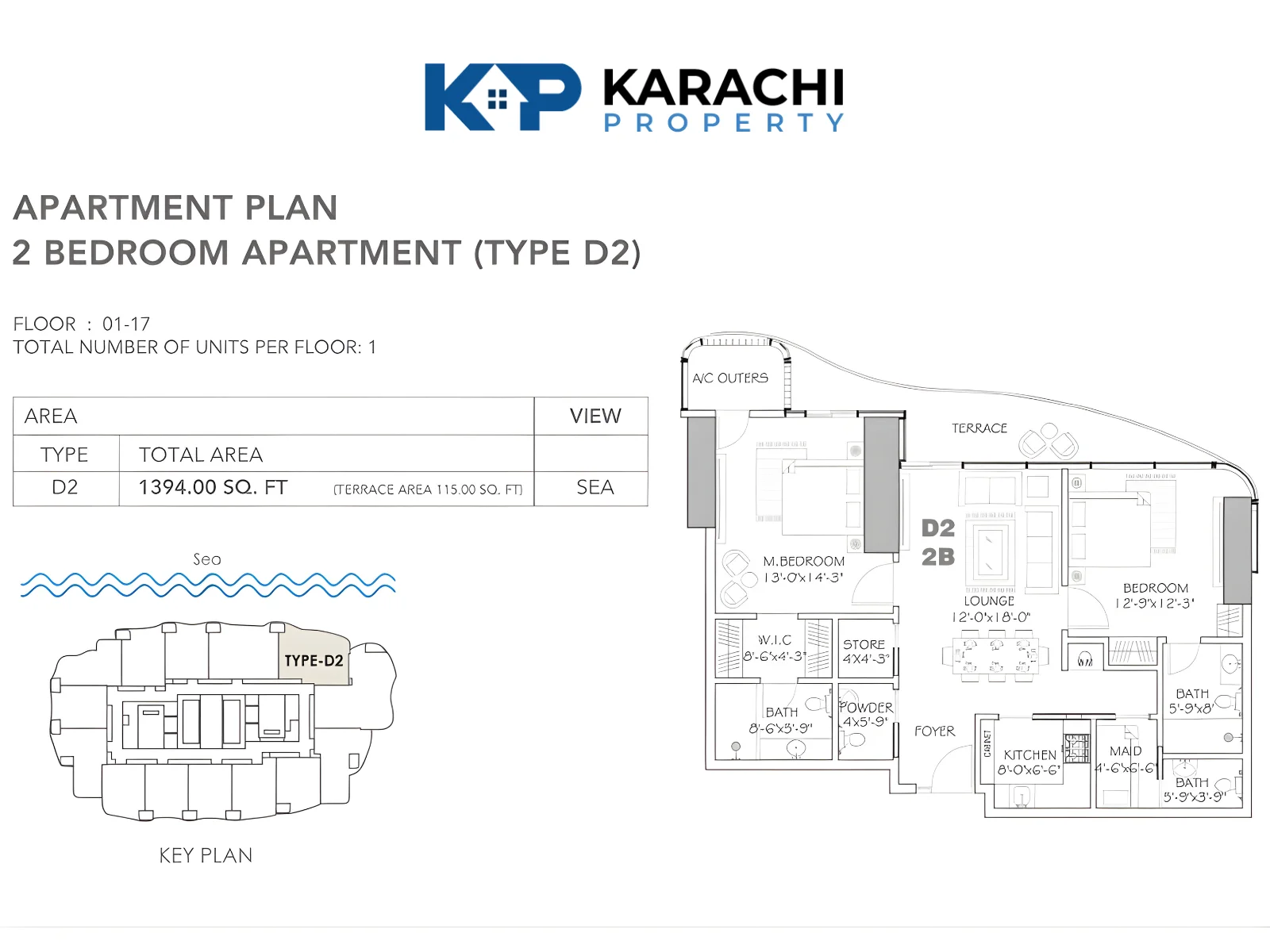 Type D2 2 bedroom apartment plan