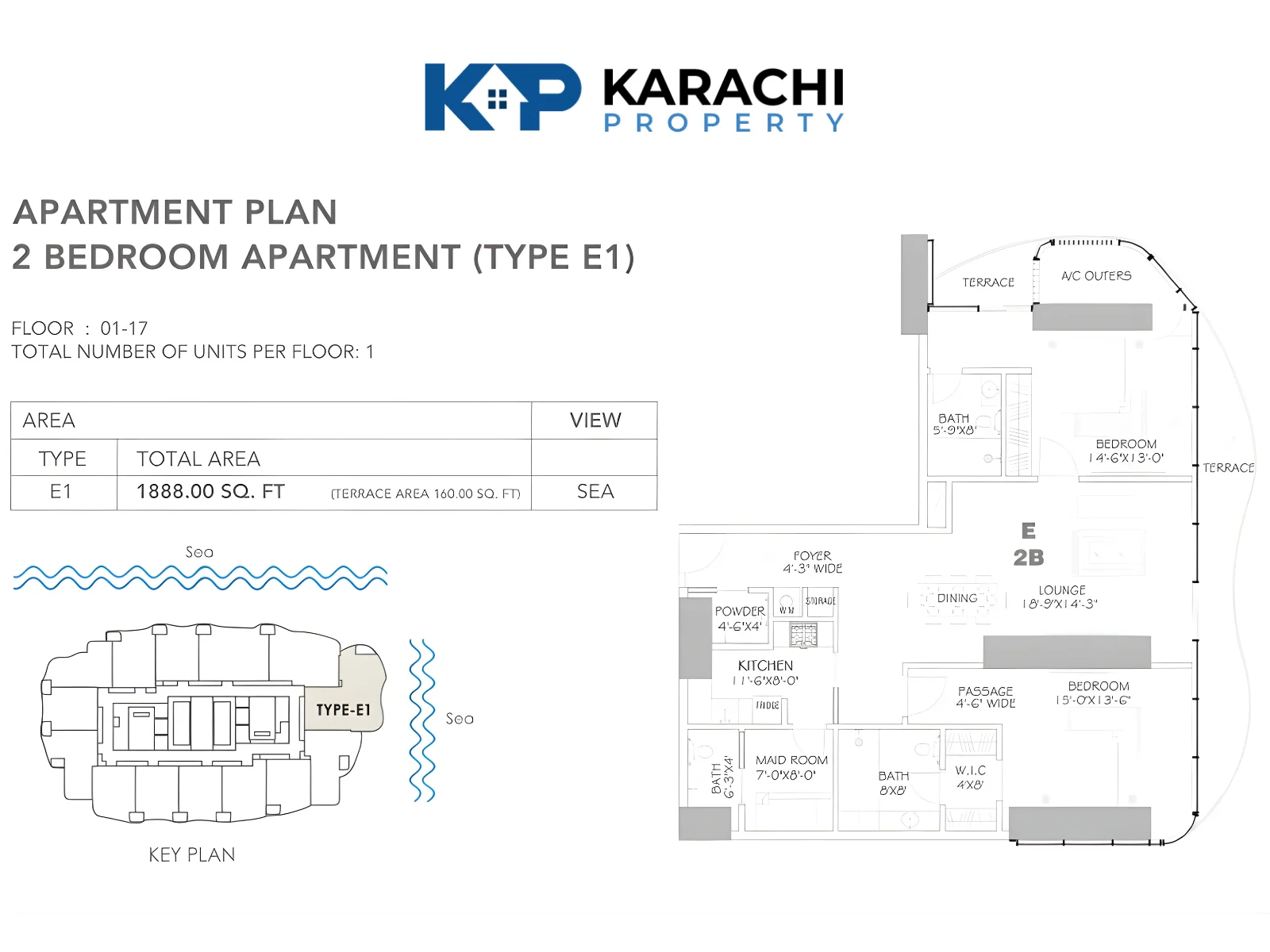 Type E1 2 bedroom apartment plan