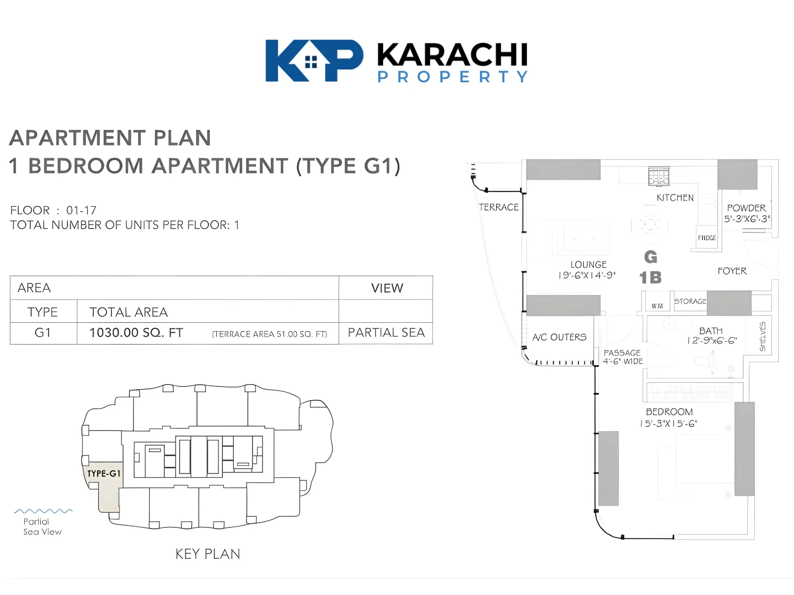 Type G1 1 bedroom apartment plan