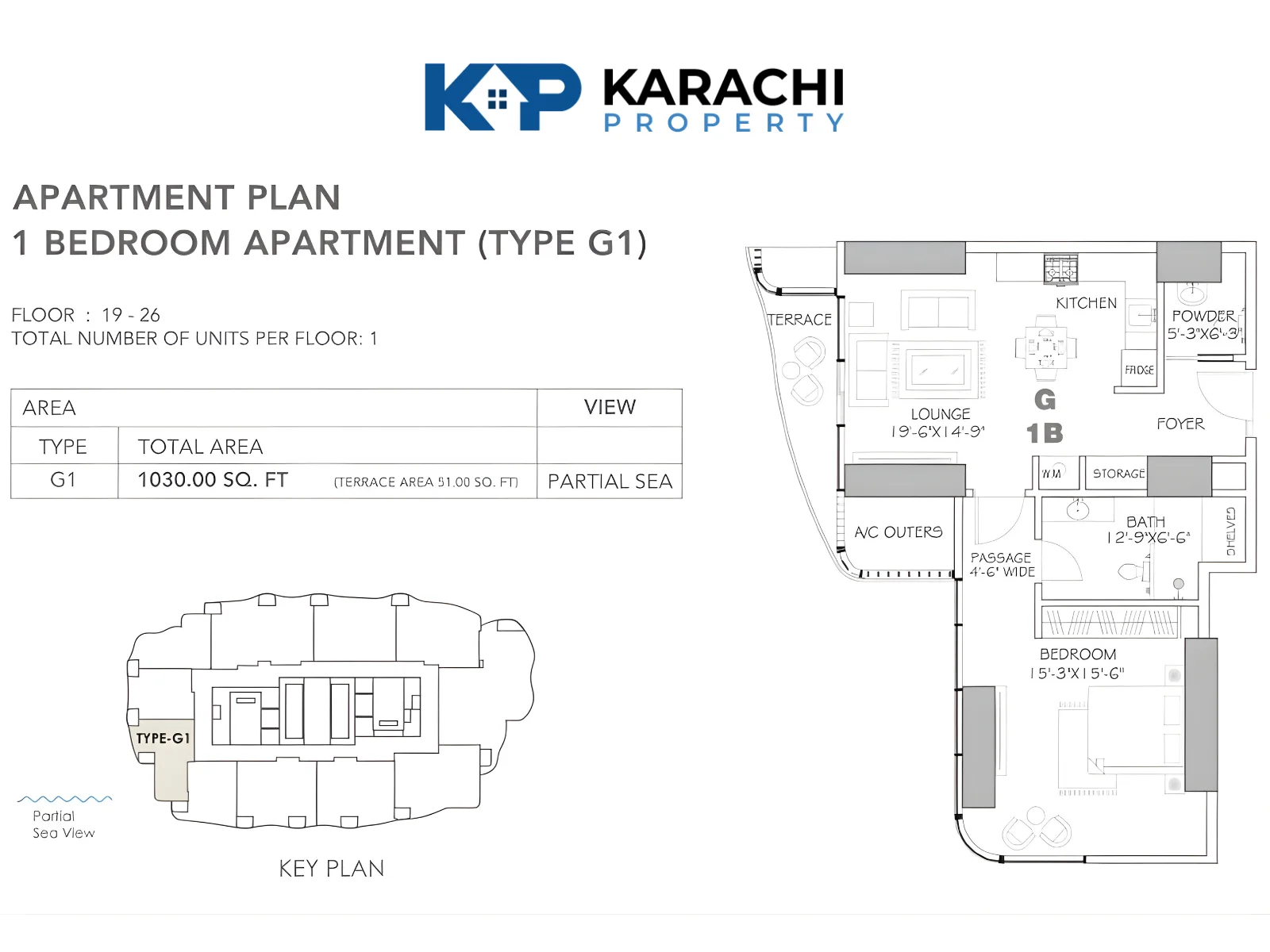 Type G1 1 bedroom plan 19-26