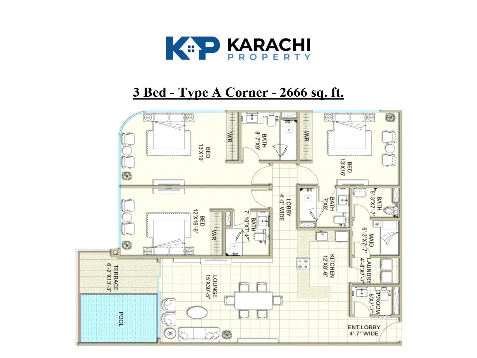 Type A Corner 3-bedroom apartment map