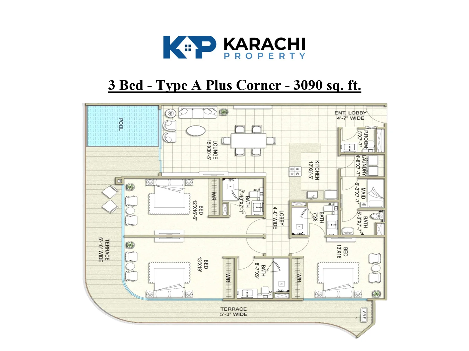 Type A Plus Corner 3-bedroom apartment map