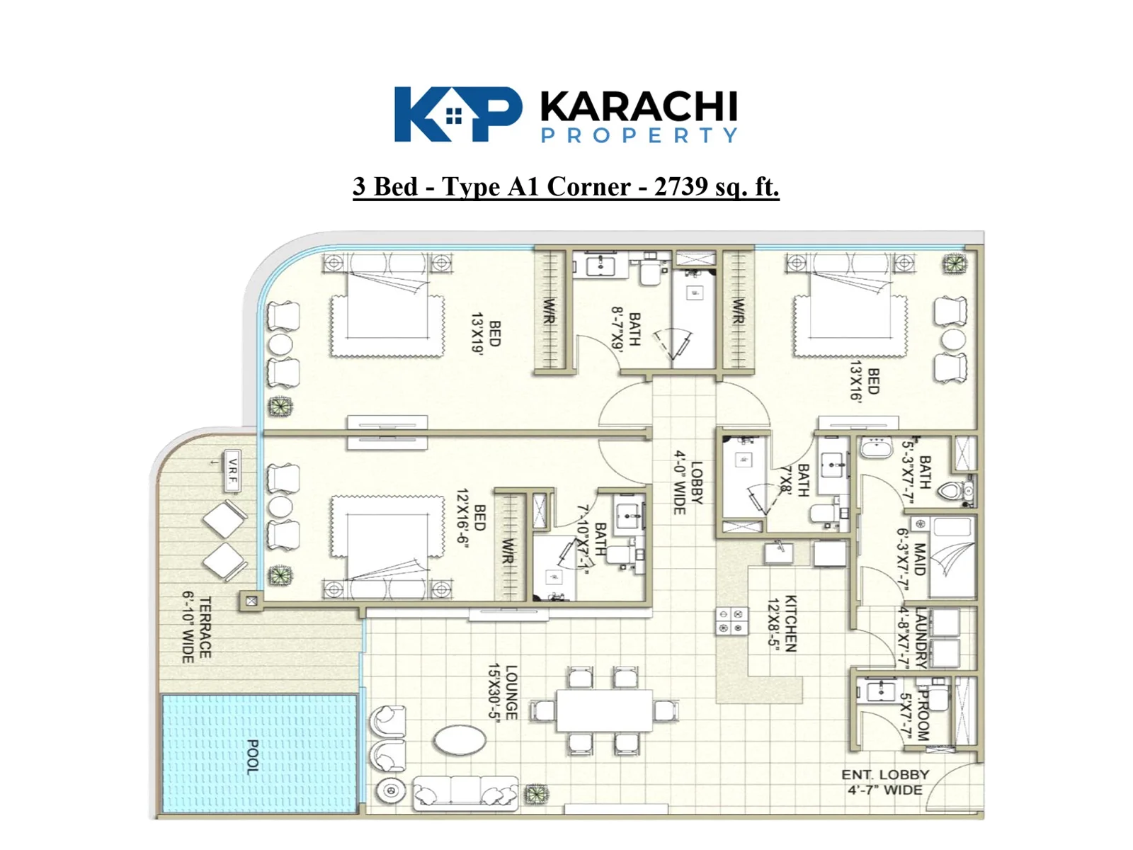 Type A1 Corner 3-bedroom apartment map
