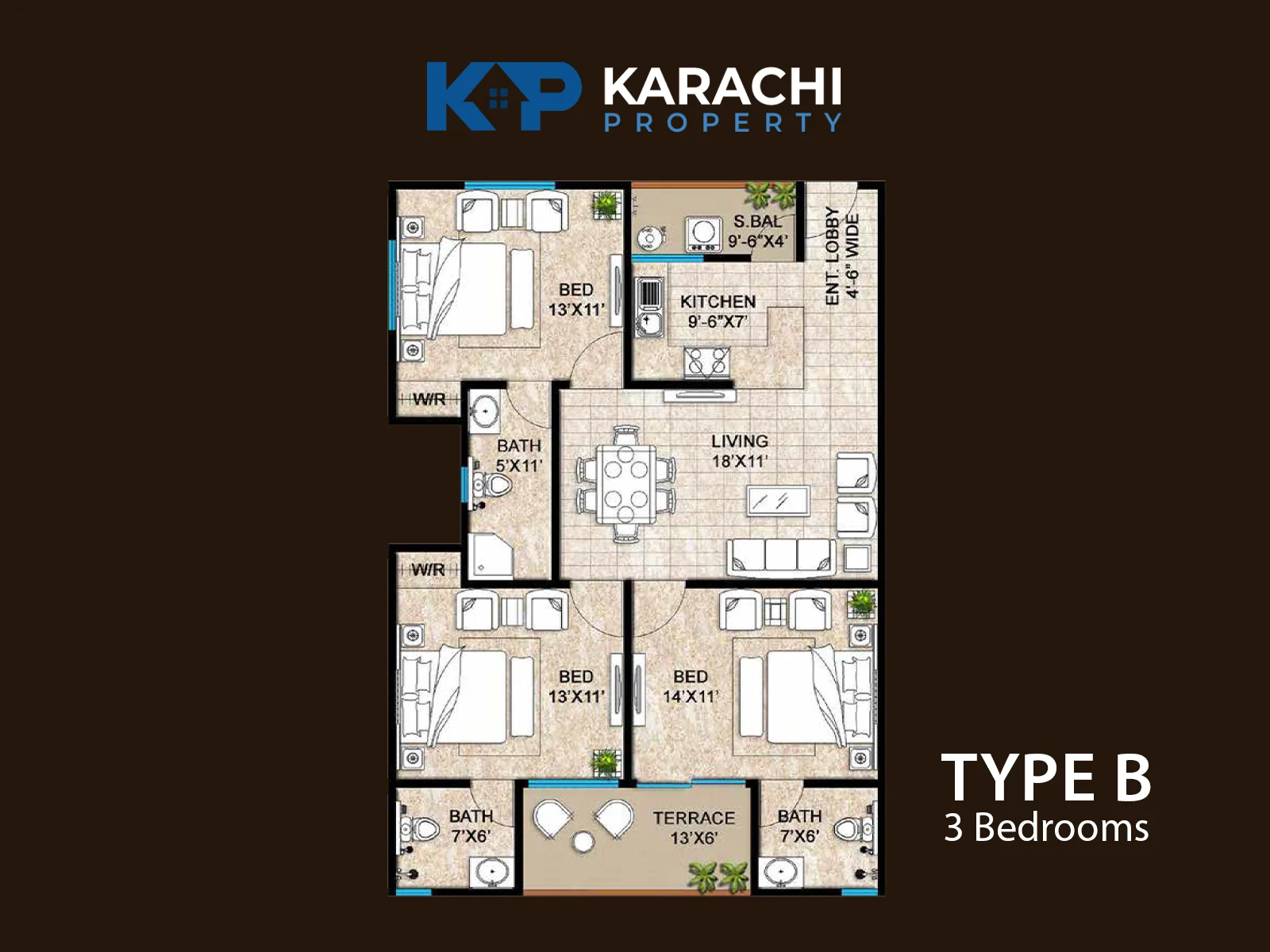 Type B 3 Bedrooms KJT