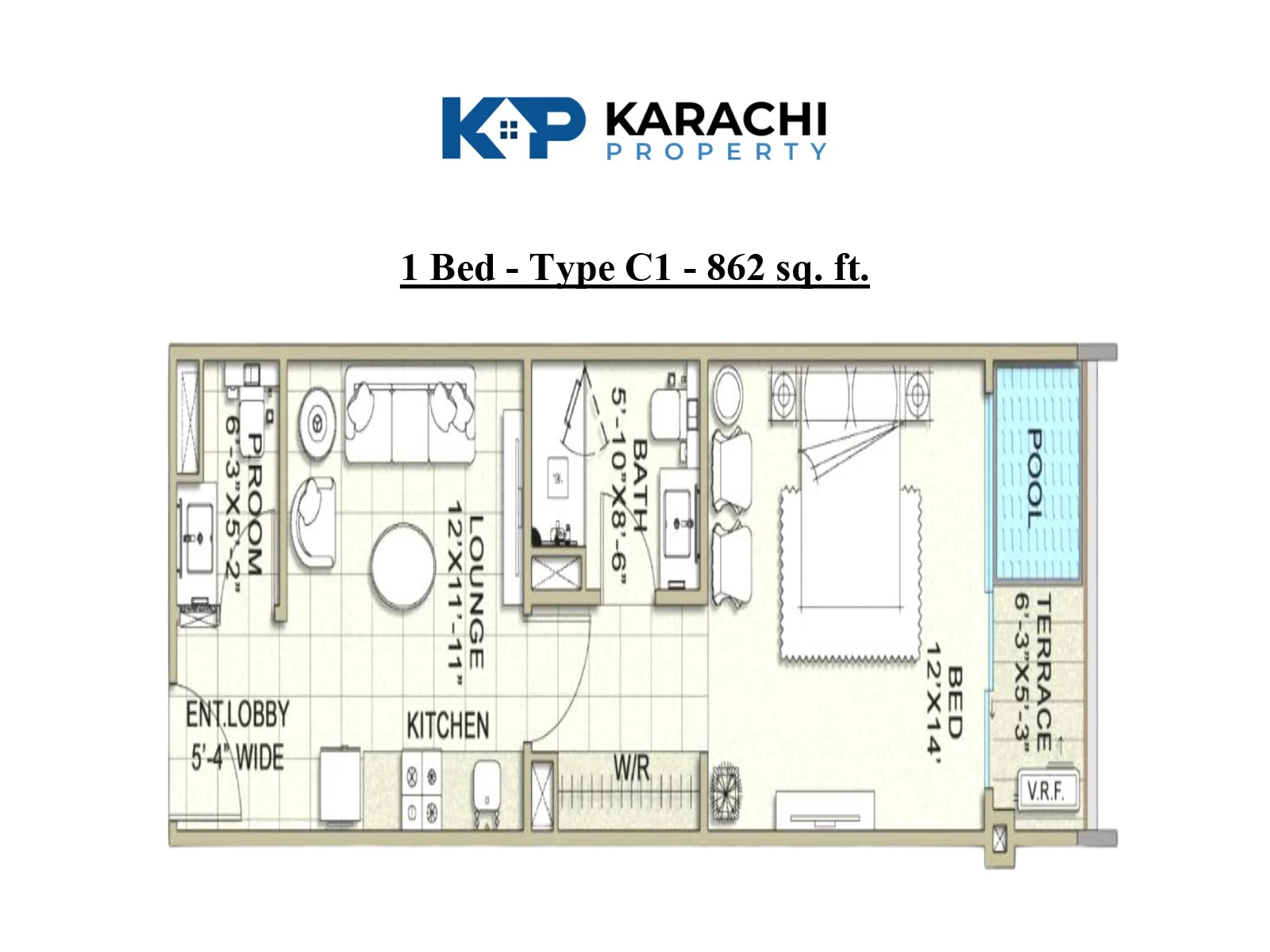 Type C1 1-bedroom apartment map