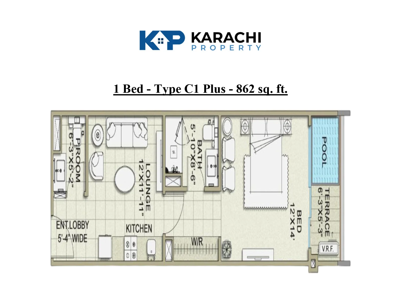 Type C1 Plus 1-bedroom apartment map