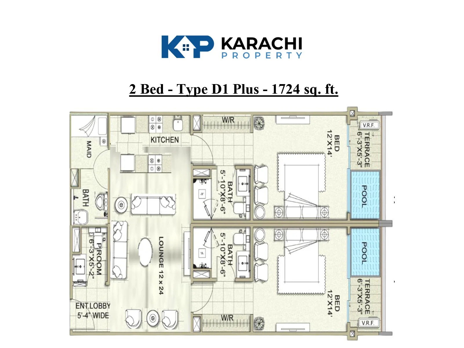 Type D1 Plus 2-bedroom apartment map